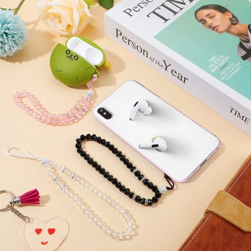 Crystal Beads Phone Charm Phone Lanyard Strap Hand Wrist Lanyard Strap Ladies Anti-Lost Beaded Wrist Band Lanyard Accessories thumbnail 6