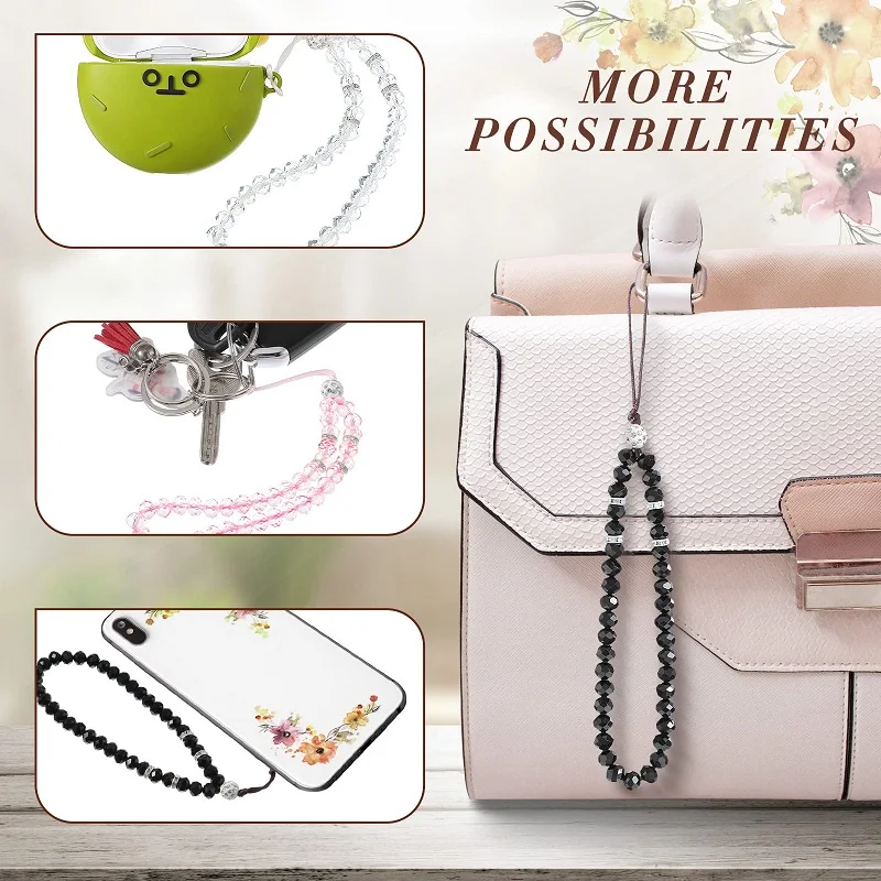 Crystal Beads Phone Charm Phone Lanyard Strap Hand Wrist Lanyard Strap Ladies Anti-Lost Beaded Wrist Band Lanyard Accessories thumbnail 5