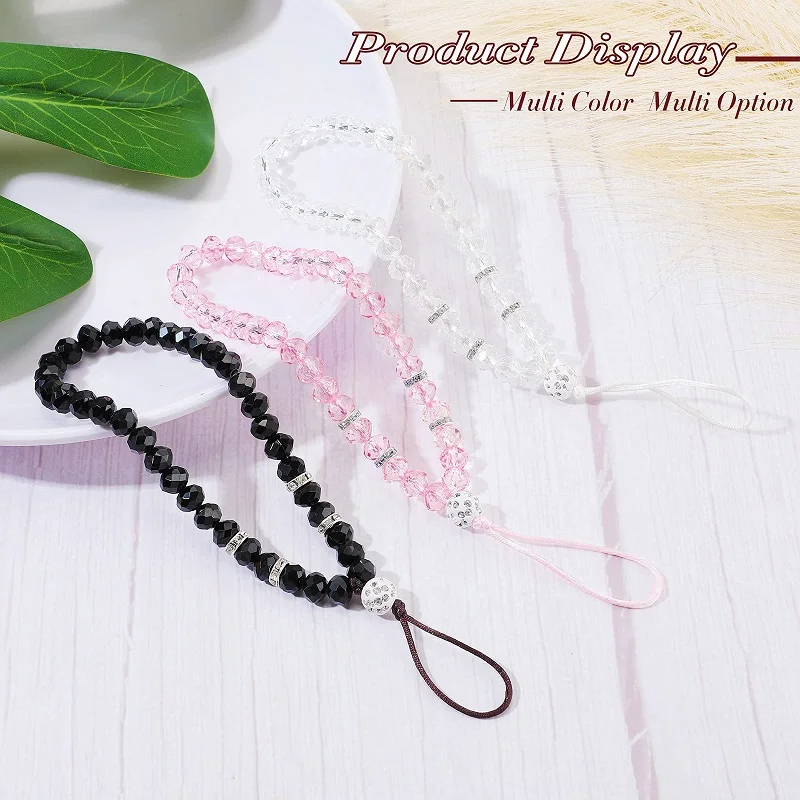 Crystal Beads Phone Charm Phone Lanyard Strap Hand Wrist Lanyard Strap Ladies Anti-Lost Beaded Wrist Band Lanyard Accessories thumbnail 4
