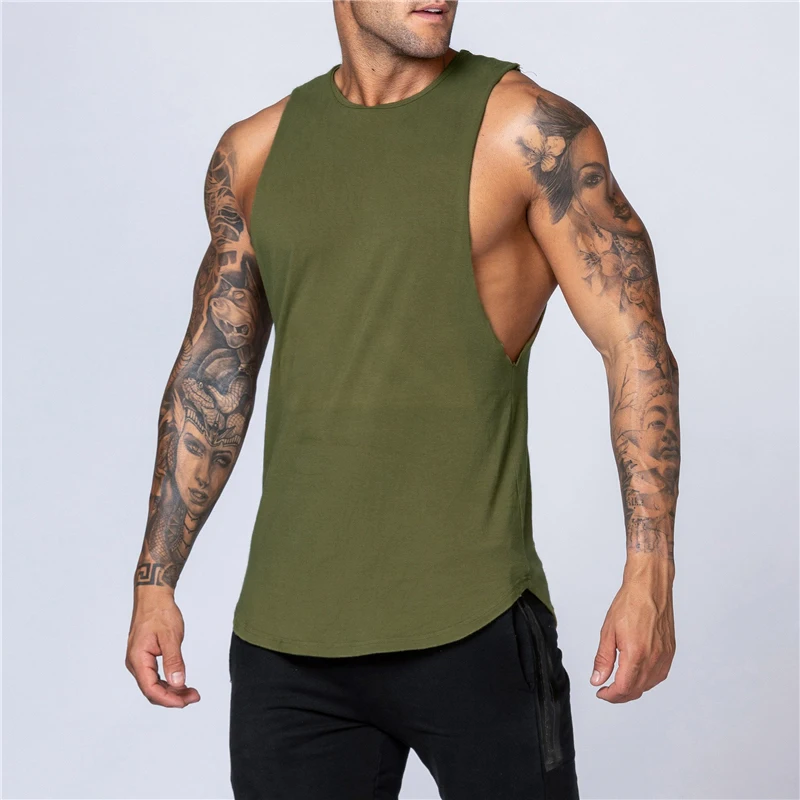 Men's Gym Clothing Summer Fitness Cotton Tank Top Men Jogging Bodybuilding Sleeveless Shirt Breathable O-Neck Casual Muscle Vest thumbnail 5