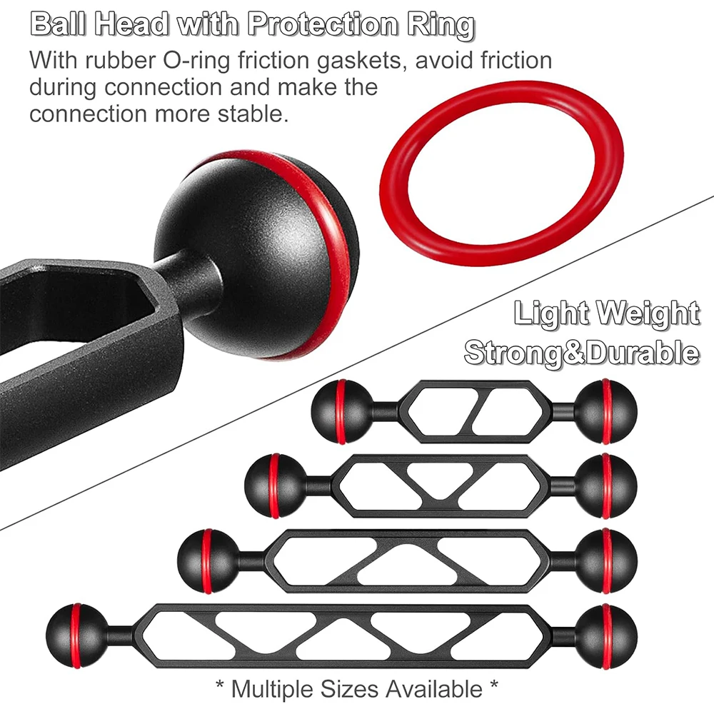Diving Light Double Arm System Connector Dual 1 inch Ball Head Extension for Camera Tray Video Flashlight Dive Torch Lihgt Mount thumbnail 3