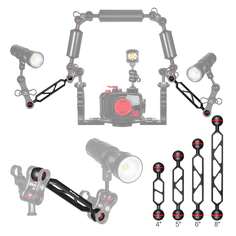 Diving Light Double Arm System Connector Dual 1 inch Ball Head Extension for Camera Tray Video Flashlight Dive Torch Lihgt Mount thumbnail 5