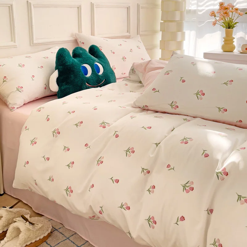 3-piece  Knitted And Washed Double-layer Yarn Set  Including One Quilt Cover And A Pair Of Pillowcases thumbnail 3