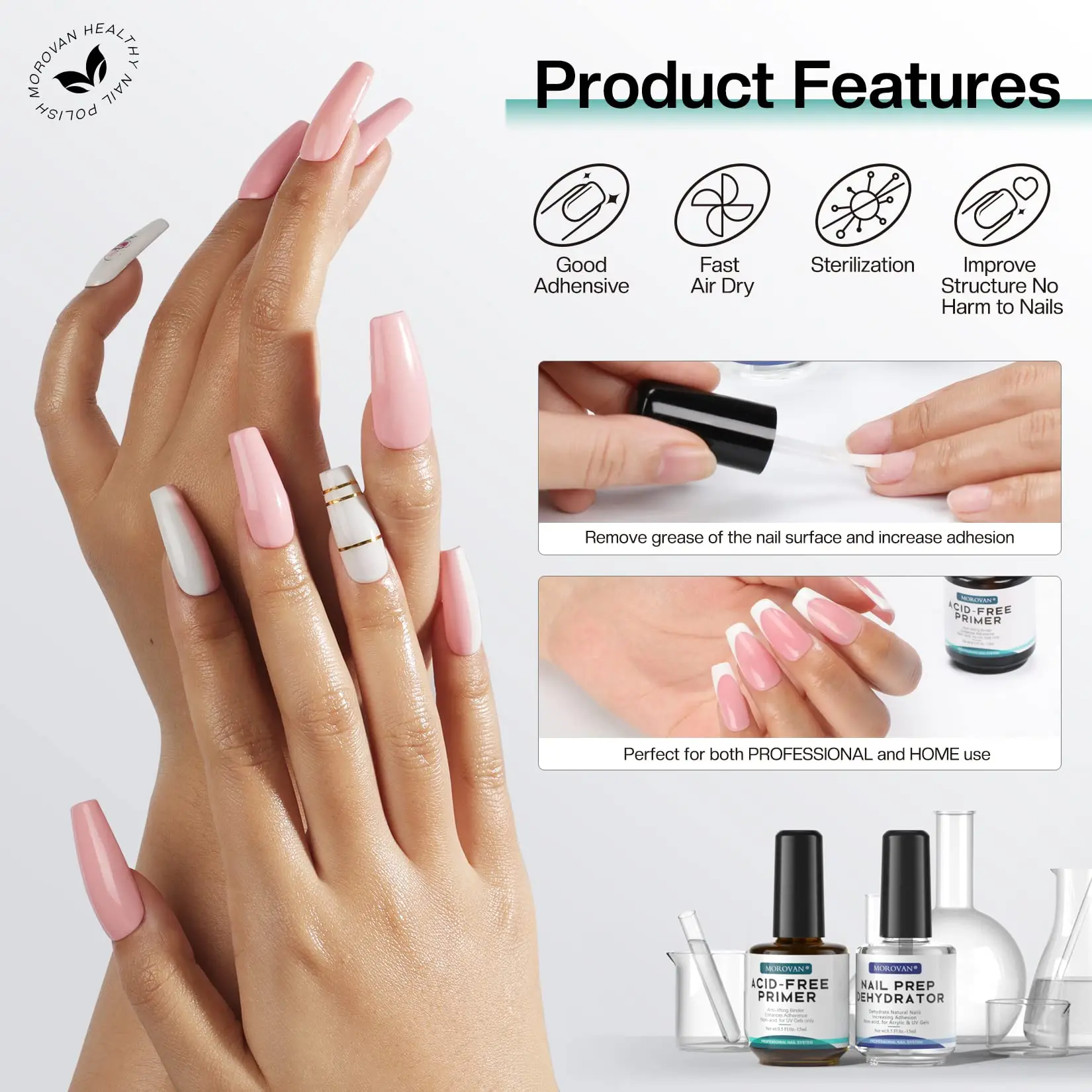Morovan Natural Nail Dehydrator and Acid-Free Primer Nail Dehydrator for Acrylic and Gel Nail Polish Nail Primer for U V Gel thumbnail 4