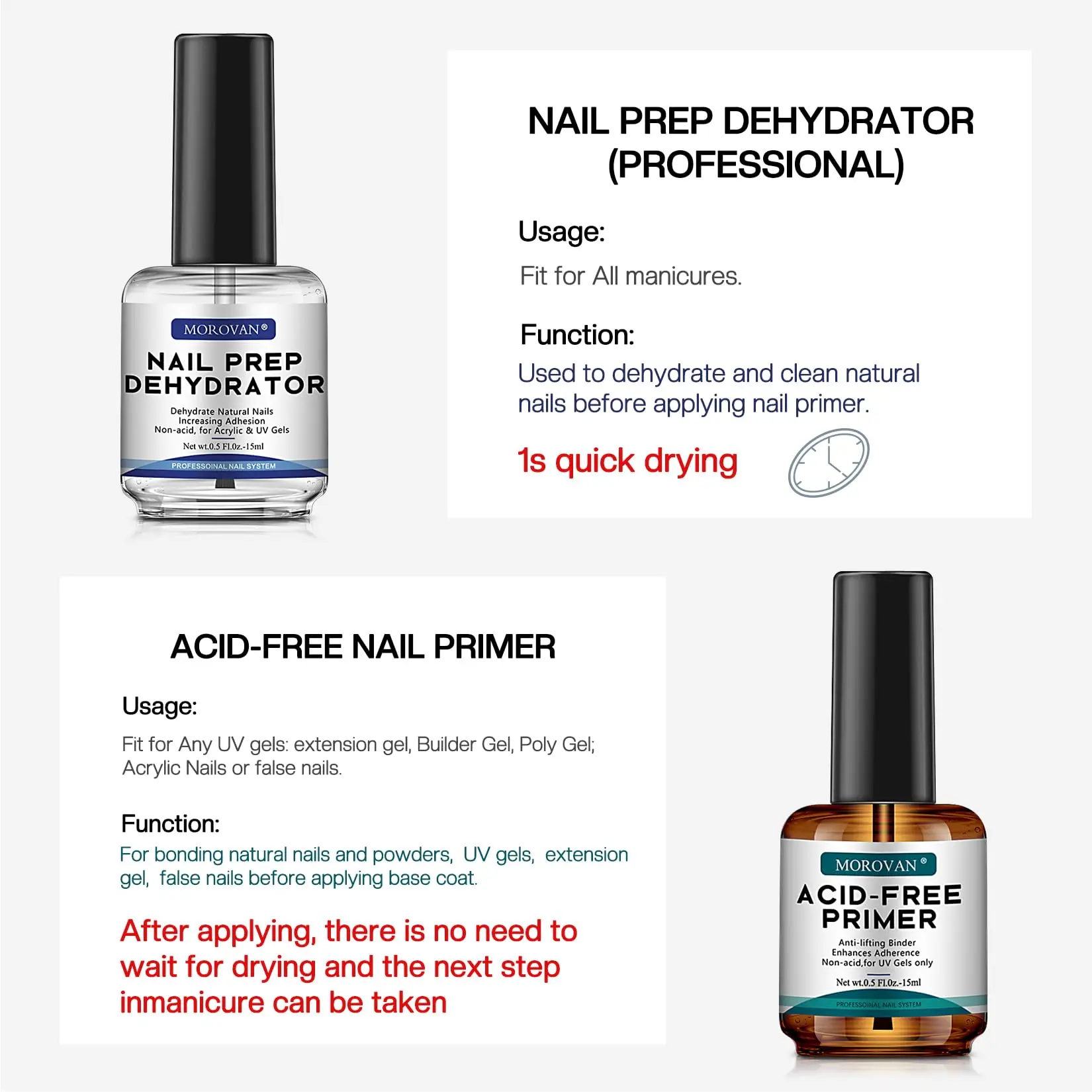 Morovan Natural Nail Dehydrator and Acid-Free Primer Nail Dehydrator for Acrylic and Gel Nail Polish Nail Primer for U V Gel thumbnail 3