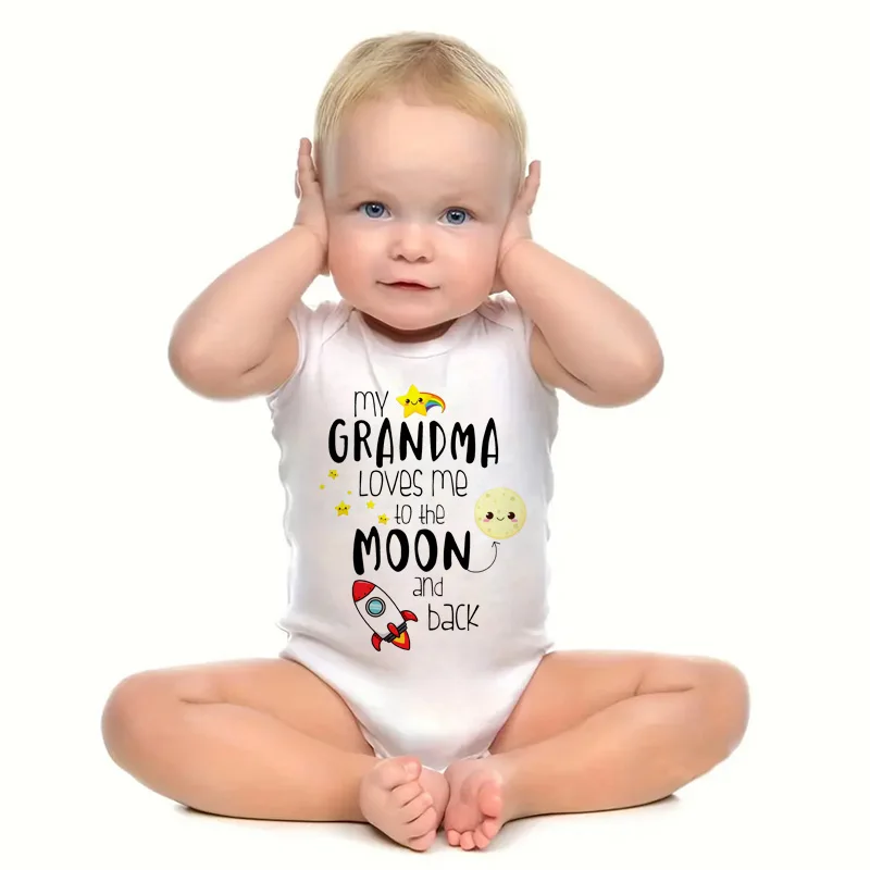 MY GRANDMA LOVES ME TO THE MOON AND BACK Funny Newborn Onesies Cut Baby Girl Boy Clothes High Quality Infant Bodysuit thumbnail 2