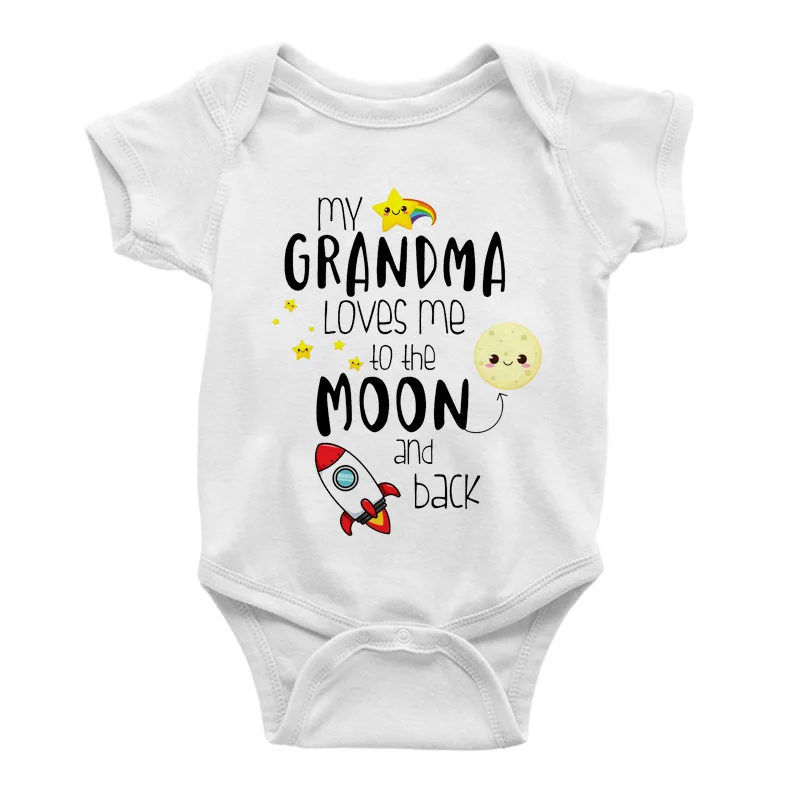 MY GRANDMA LOVES ME TO THE MOON AND BACK Funny Newborn Onesies Cut Baby Girl Boy Clothes High Quality Infant Bodysuit thumbnail 4