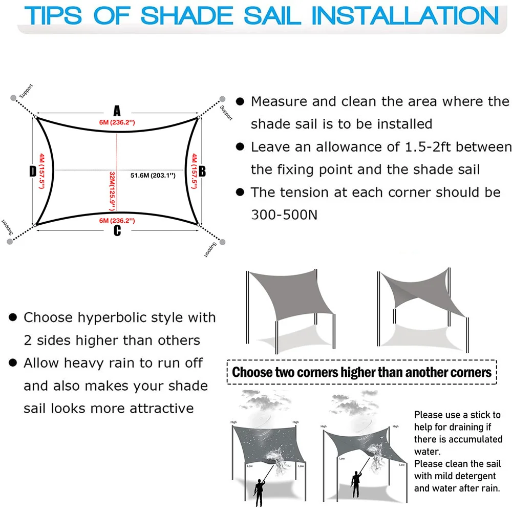 Waterproof Sun Shade Sail Canopy Rectangle UV Block Sun Shelter For Outdoor Garden Patio Backyard Terraza Awning Privacy Screen thumbnail 5