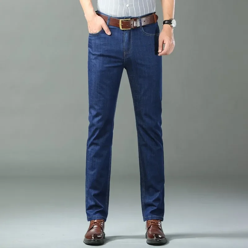 New Ice Silk Thin Denim Jeans For Men Blue Straight Stretch Cotton Pants Business Casual Lightweight Trousers Spring Summer thumbnail 6
