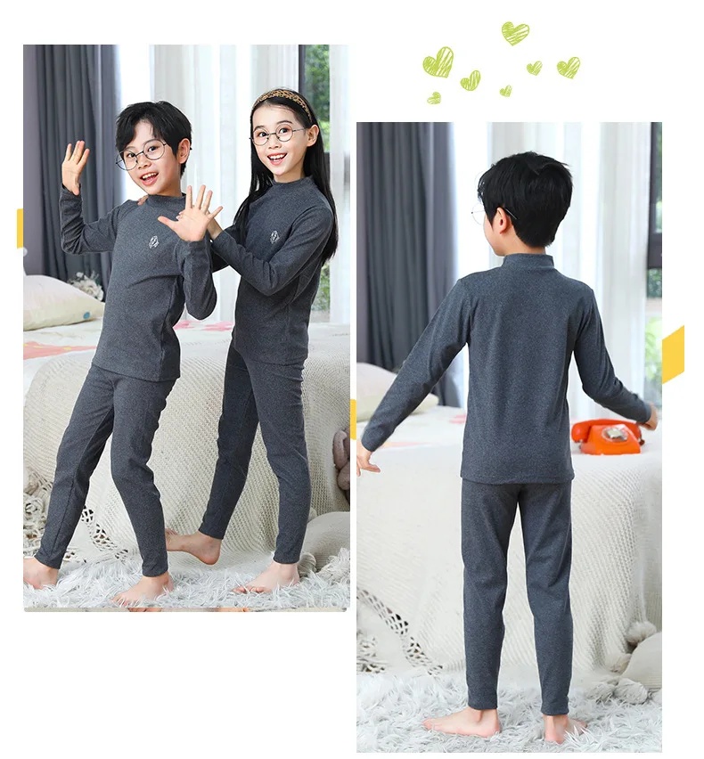Autumn Winter Thermal Underwear Suit Girls Clothing Sets Boys Pajama Sets Baby No Trace Warm Sleepwear Candy Colors Kids Clothes thumbnail 6