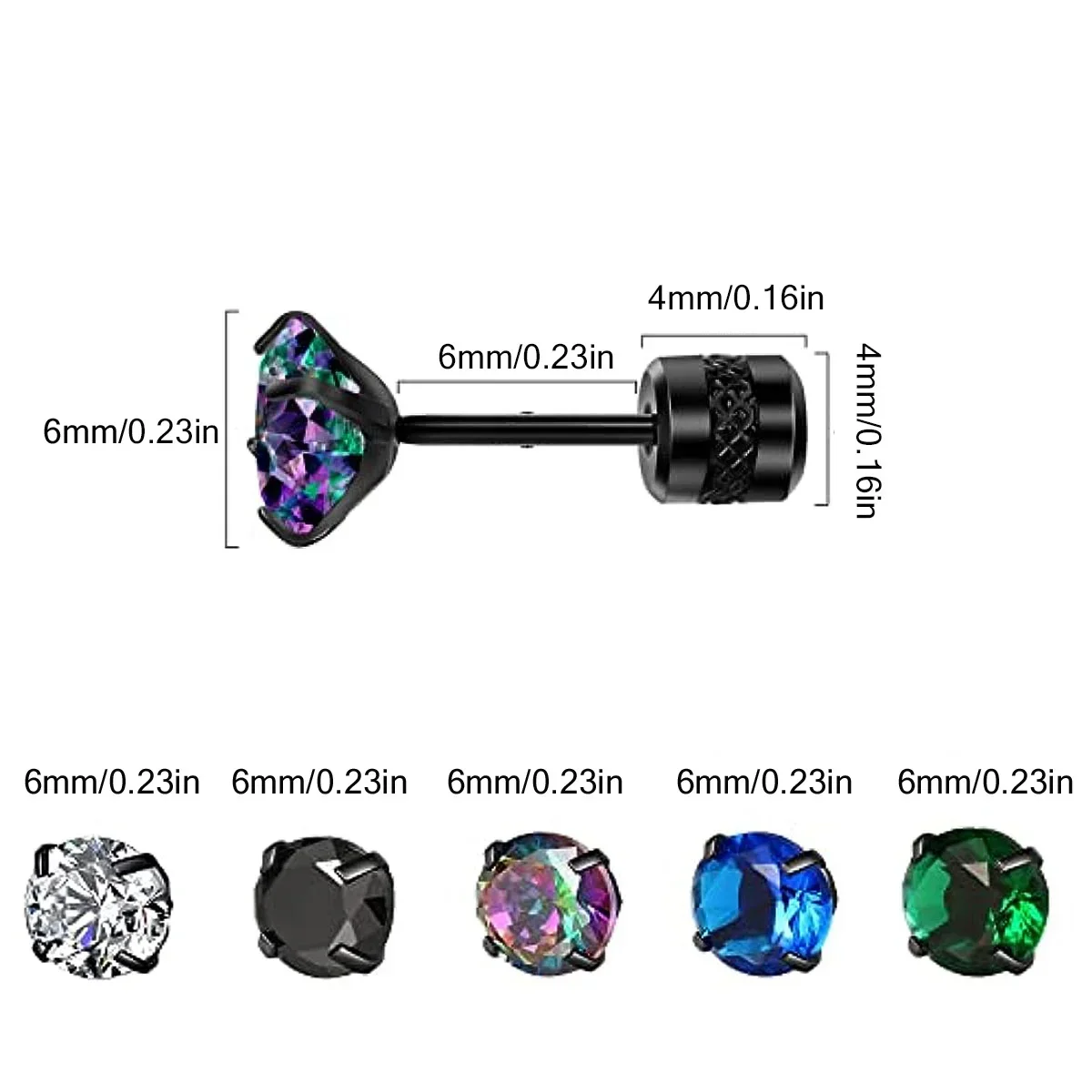 Glamorous Stainless Steel & Zircon Stud Earrings for Men – Hypoallergenic 5-Pairs Set, Durable & Versatile thumbnail 3