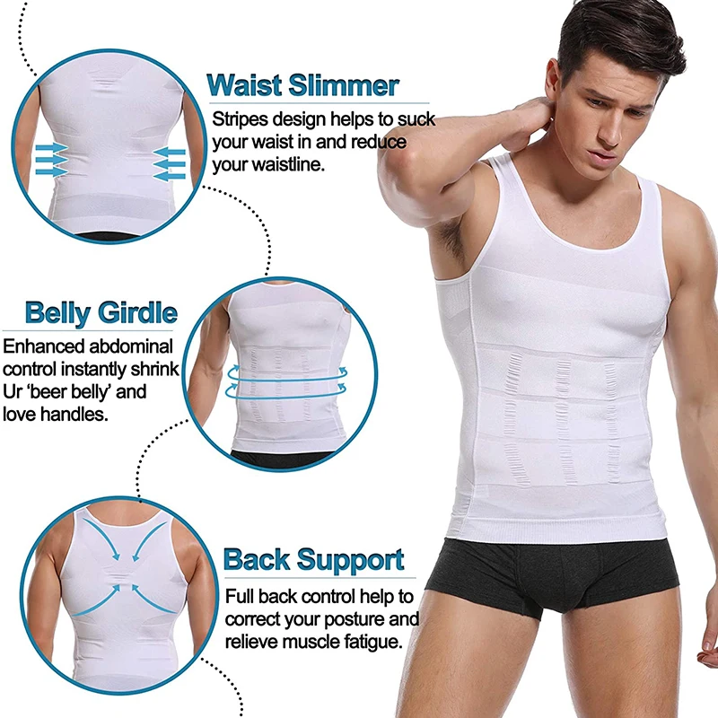 Men Slimming Body Shaper Chest Compression Shirts Tummy Control Shapewear Abdomen Slimming Vest Waist Trainer Corset Tank Top thumbnail 3