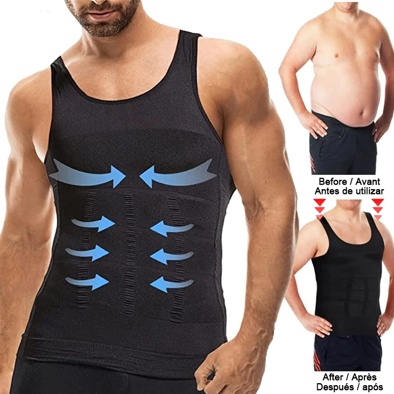 Men Slimming Body Shaper Chest Compression Shirts Tummy Control Shapewear Abdomen Slimming Vest Waist Trainer Corset Tank Top thumbnail 2