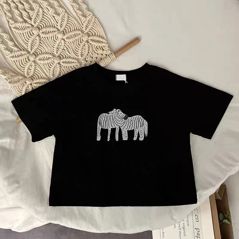 Animal Pattern Baby Boys Girls Short Sleeve Tops Kids Tees Summer Clothing Loose Fashion Trendy Children's Wear T-shirt O-neck thumbnail 5