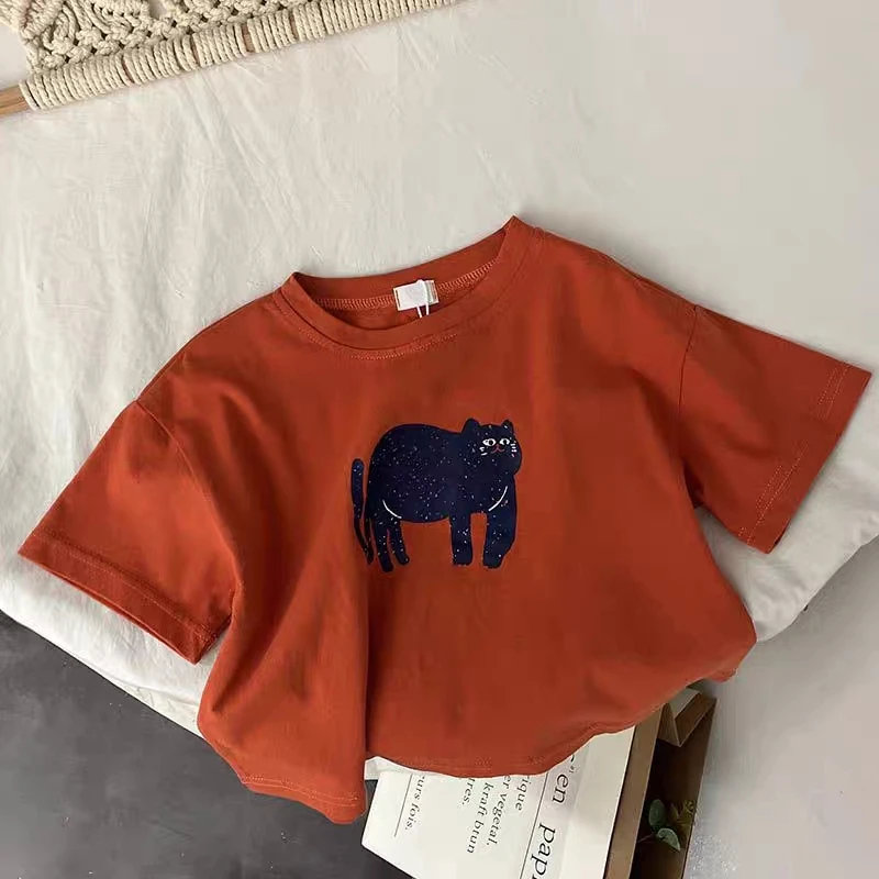 Animal Pattern Baby Boys Girls Short Sleeve Tops Kids Tees Summer Clothing Loose Fashion Trendy Children's Wear T-shirt O-neck thumbnail 6