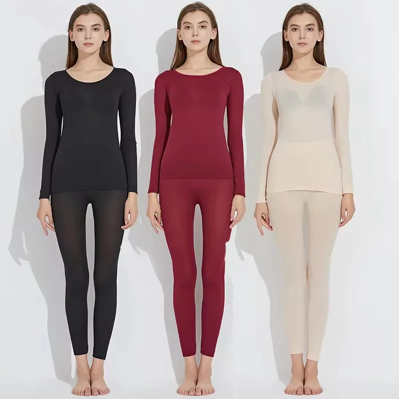 Women traceless thermal underwear set unisex intimate pajamas ultra-thin winter constant temperature long sleeve lingerie 2 piec thumbnail 3