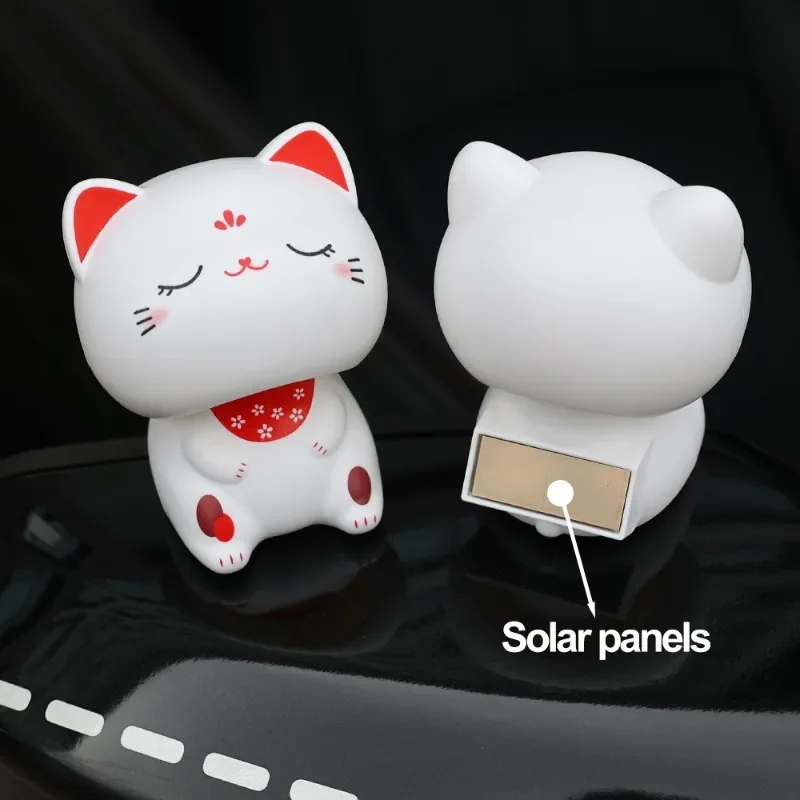 Solar Powered Cute Nod Head Cat Wealth Waving Decoration Cute Swinging Nodding Ornaments for Car Desktop Decorations Gift Doll thumbnail 4