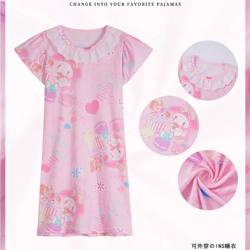 New Summer Dress Girls Nightdress Stitch Cartoon Clothes Pajamas Children's Clothing ShortSleeve Pajamas Dress Kids Family Wear thumbnail 2