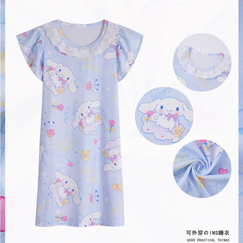 New Summer Dress Girls Nightdress Stitch Cartoon Clothes Pajamas Children's Clothing ShortSleeve Pajamas Dress Kids Family Wear thumbnail 3