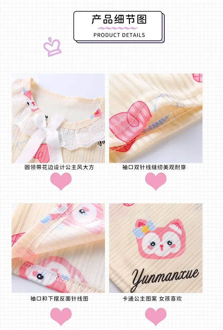 New Summer Dress Girls Nightdress Stitch Cartoon Clothes Pajamas Children's Clothing ShortSleeve Pajamas Dress Kids Family Wear thumbnail 5