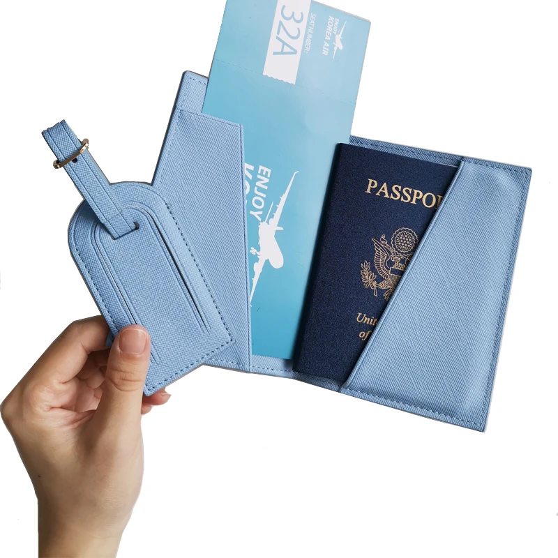Lightweight portable multicolors saffiano pu leather passport clip travel ticket clip versatile multifunctional passport holder