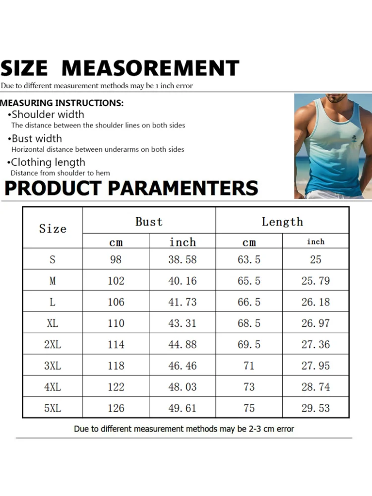 Stylish Men's Vacation Hawaiian Vest Gradient Coconut Print Casual Yacht Party Vest Plus Size Mens Resort Breathable T-Shirt Top thumbnail 6