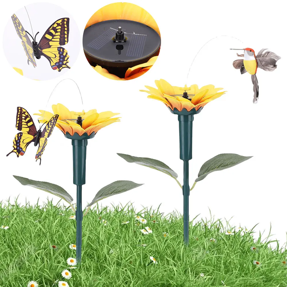 Solar Sunflower Animal Stake Decor Rotating Butterfly/Hummingbird Decor 40cm Garden Ornaments Waterproof for Yard Patio Pathway thumbnail 3