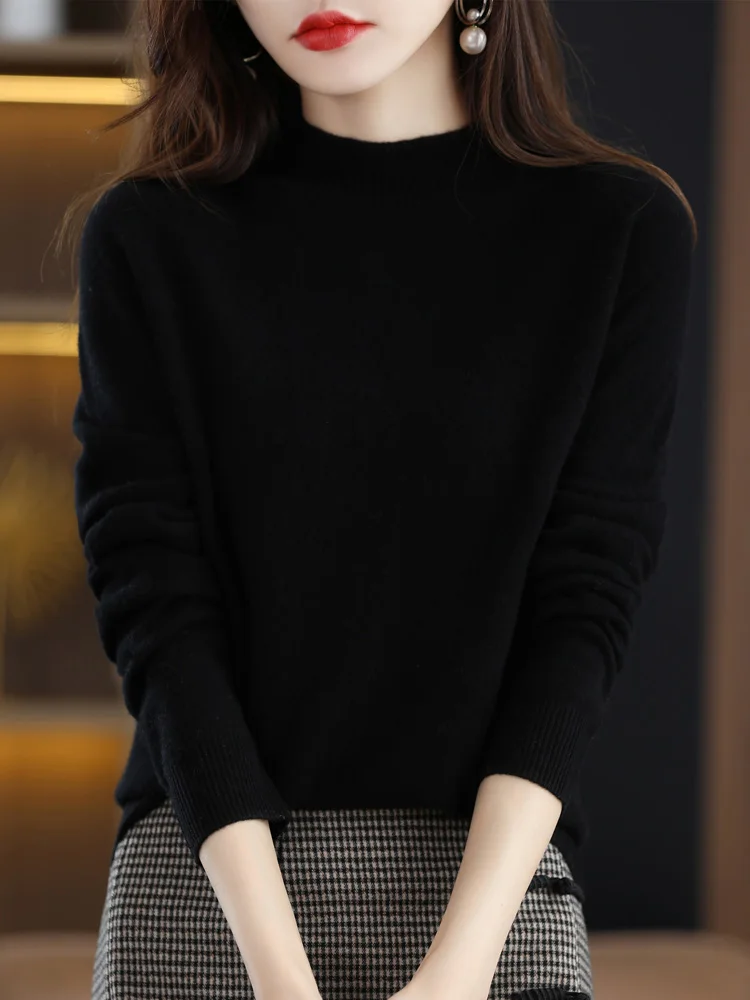 AOSSVIAO 2026 Autumn Winter Solid Mock-neck Pullover Sweater For Women Casual Knitwear Female Clothing Basic Soft Tops thumbnail 6