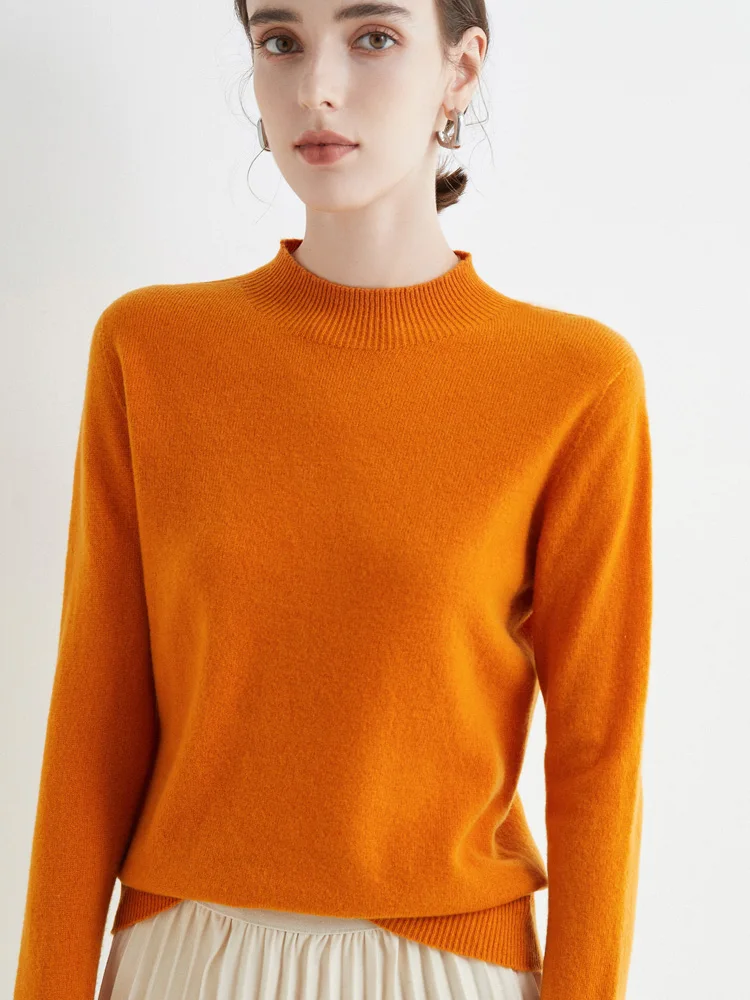 AOSSVIAO 2026 Autumn Winter Solid Mock-neck Pullover Sweater For Women Casual Knitwear Female Clothing Basic Soft Tops thumbnail 4