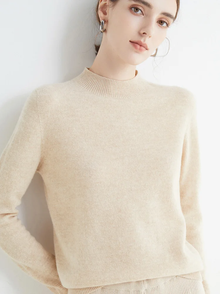 AOSSVIAO 2026 Autumn Winter Solid Mock-neck Pullover Sweater For Women Casual Knitwear Female Clothing Basic Soft Tops thumbnail 5