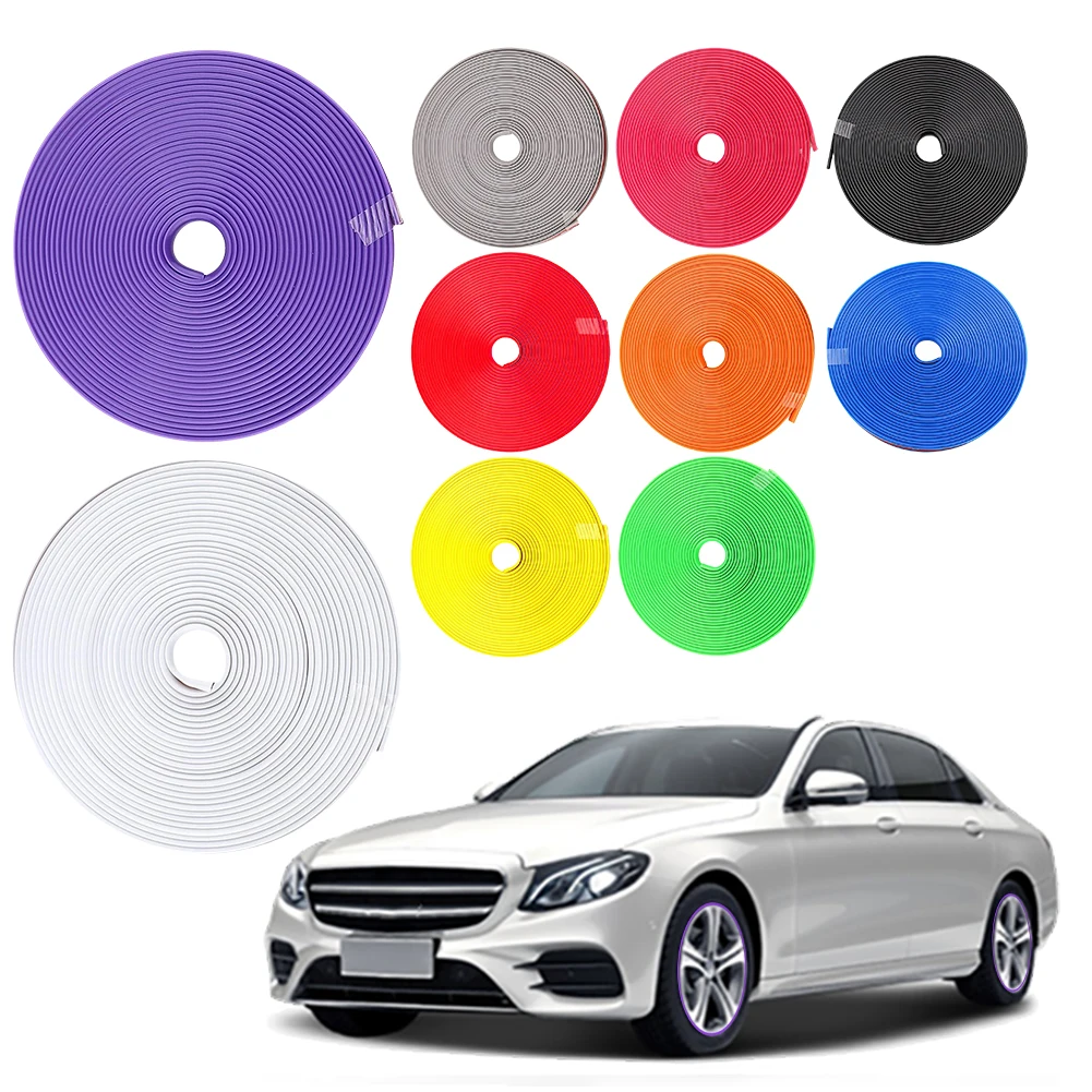 8M Car Wheel Protection Ring with Adhesion Promoter Car Rim Protection Strips Anti-Collision Wheel Rim Protectors for Automobile