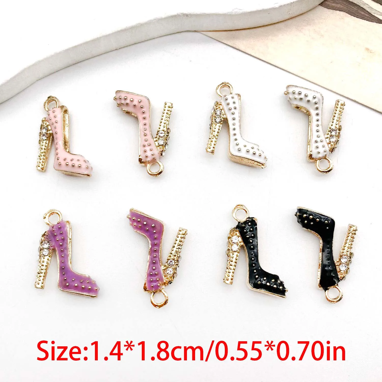10pcs 14*18mm Colorful Enamel Inlaid Rhinestone High Heels Charms Pendants For DIY Bracelet Necklace Jewelry Making Accessories thumbnail 2