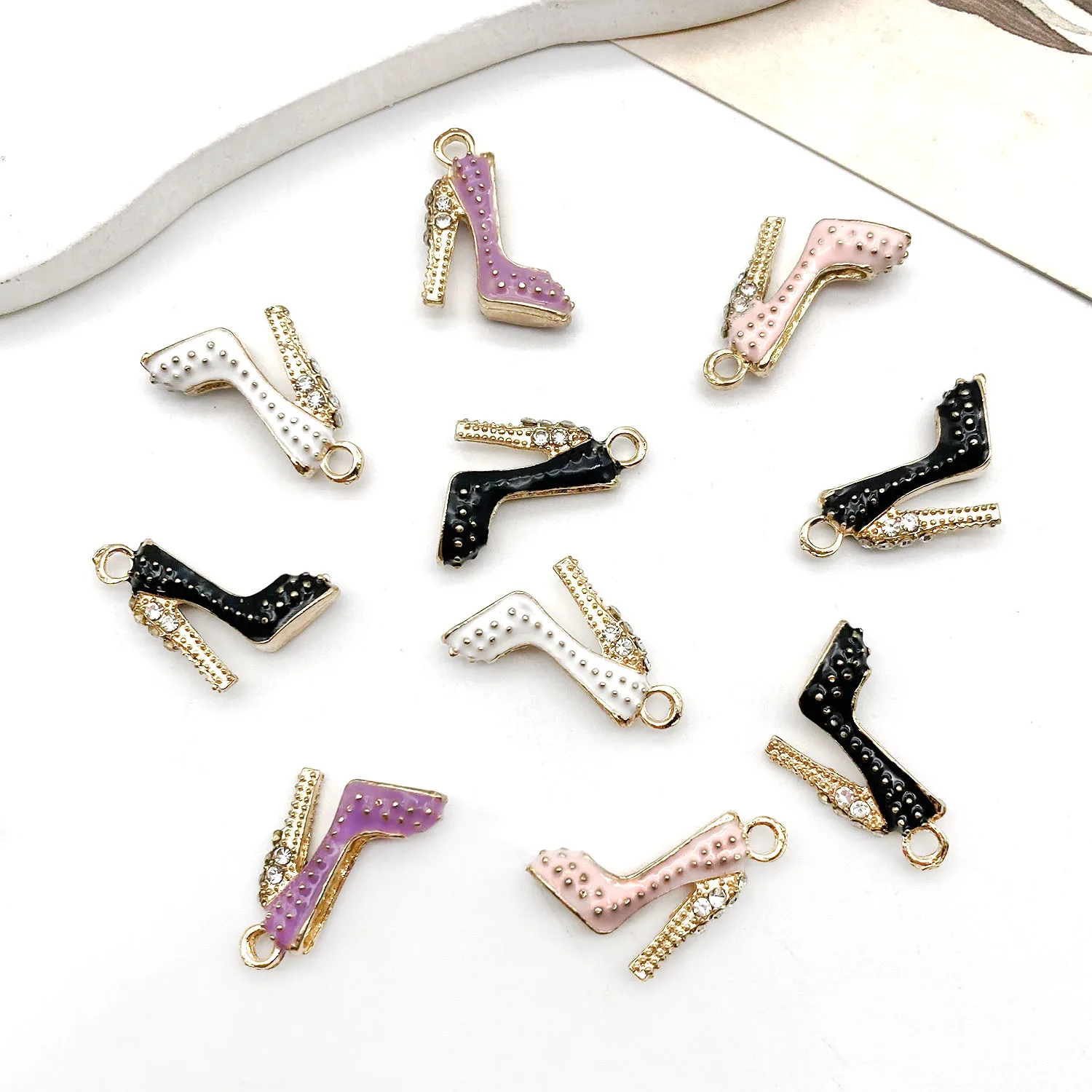 10pcs 14*18mm Colorful Enamel Inlaid Rhinestone High Heels Charms Pendants For DIY Bracelet Necklace Jewelry Making Accessories thumbnail 4
