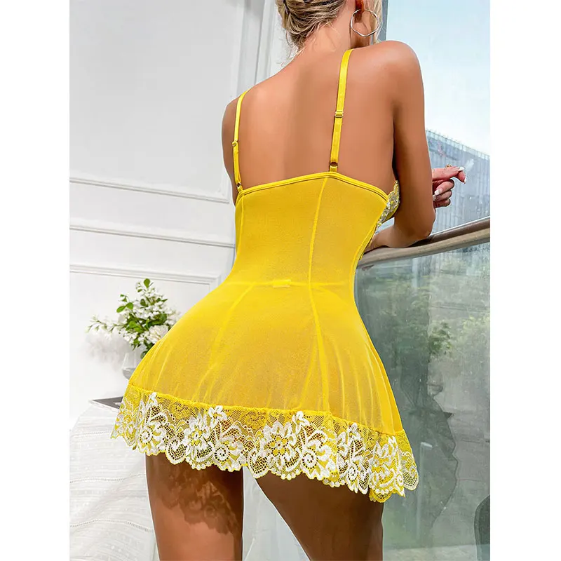 Plus Size Pajamas For Women's Sleepwear Sexy Deep V Erotic Dresses Exquisite Embroidery Mini Short Skirt Babydoll Open Nightgown thumbnail 6
