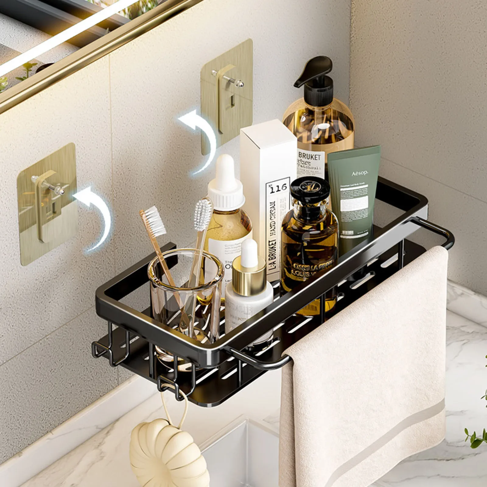 Bathroom Shelf No Drill Wall Mounted Shampoo Bottle Shower Corner Rack Toilet Storage Rack Aluminum Bathroom Kitchen Accessories thumbnail 3