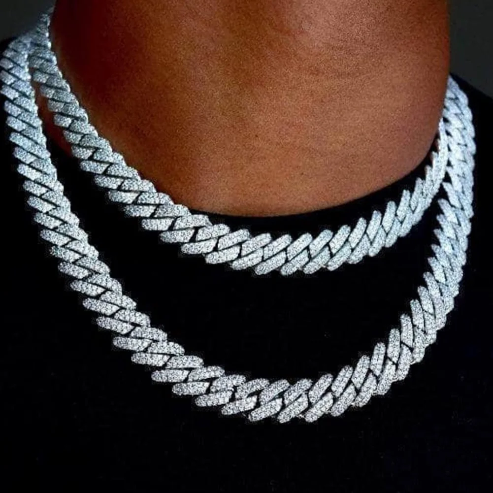 14mm Iced Out  Prong Cuban Link Chain Necklace for Men Women 2 Row Rhinestone Paved Miami Rhombus Hip Hop Jewelry Wholesale thumbnail 2