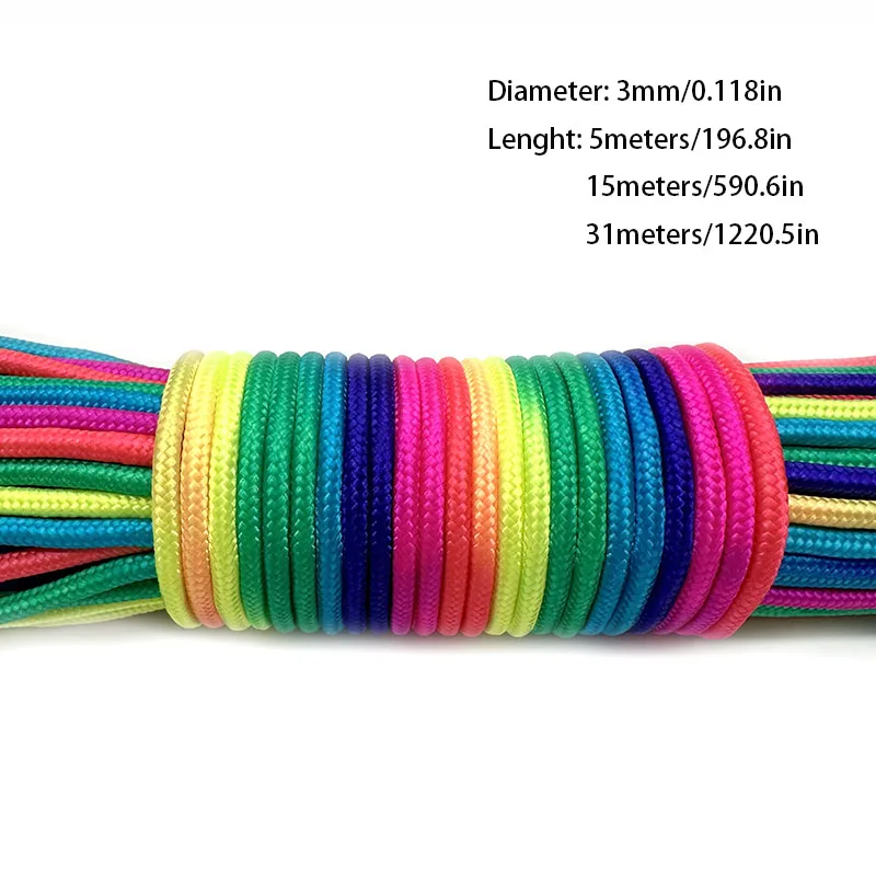 Paracord 2mm /3mm /4mm Paracord Rainbow Rope 7 Strands Parachute Rope Climbing  Survival Gear Parachute Rope Bracelet thumbnail 3