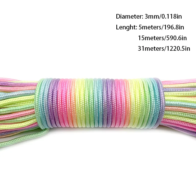 Paracord 2mm /3mm /4mm Paracord Rainbow Rope 7 Strands Parachute Rope Climbing  Survival Gear Parachute Rope Bracelet thumbnail 2