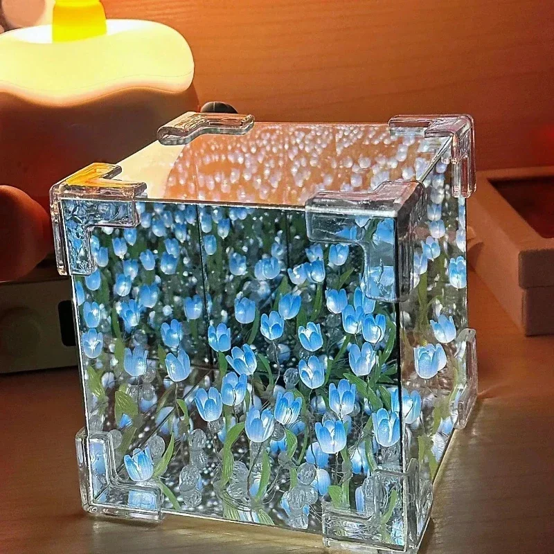 NEW Creative Diy Tulip Flower Sea Cube Three-Dimensional Small Night Lamp Material Package for Girlfriend Couple Girlfriend Gift thumbnail 6