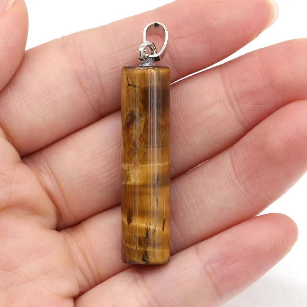 1pc 10x43mm Cylinder Shape Crystal Pendant Natural Stone Rose Quartz Charms for Jewelry Making DIY Necklace Earrings Accessories thumbnail 5