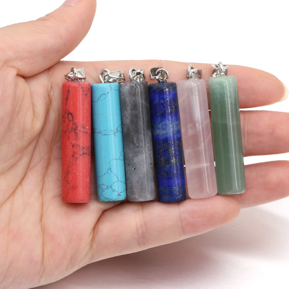 1pc 10x43mm Cylinder Shape Crystal Pendant Natural Stone Rose Quartz Charms for Jewelry Making DIY Necklace Earrings Accessories