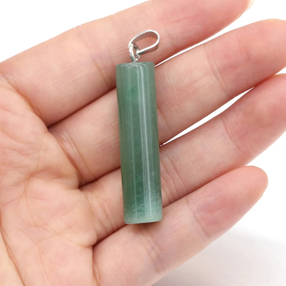 1pc 10x43mm Cylinder Shape Crystal Pendant Natural Stone Rose Quartz Charms for Jewelry Making DIY Necklace Earrings Accessories thumbnail 4