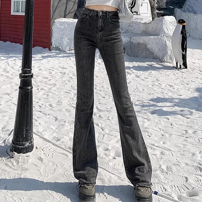 2024 Woman High Waist Vintage Flare Jeans Female Gothic Elastic Bell Bottom Pants Lady Streetwear Blue Black Grey Denim Trousers thumbnail 6