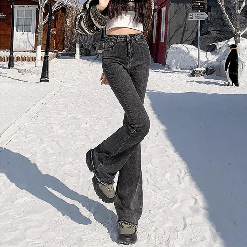 2024 Woman High Waist Vintage Flare Jeans Female Gothic Elastic Bell Bottom Pants Lady Streetwear Blue Black Grey Denim Trousers thumbnail 5