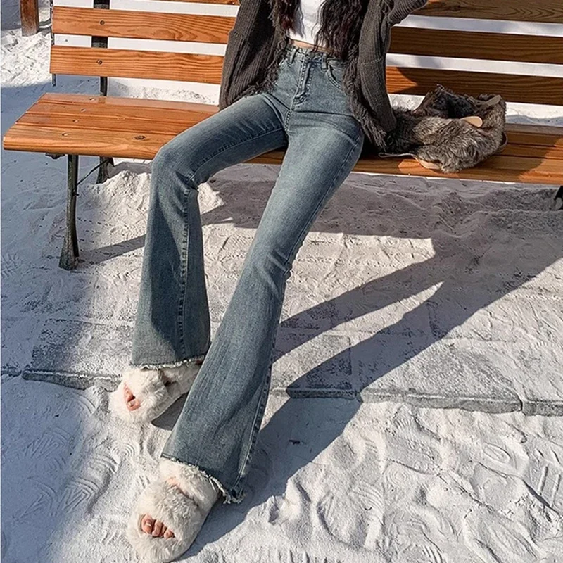 2024 Woman High Waist Vintage Flare Jeans Female Gothic Elastic Bell Bottom Pants Lady Streetwear Blue Black Grey Denim Trousers thumbnail 3