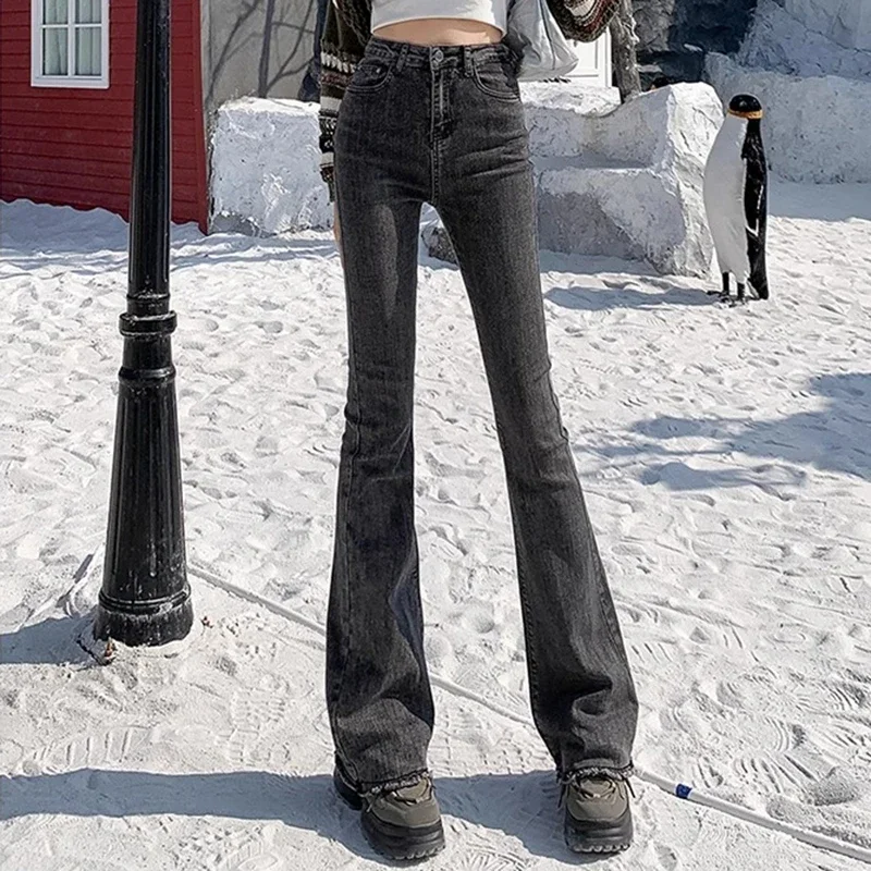 2024 Woman High Waist Vintage Flare Jeans Female Gothic Elastic Bell Bottom Pants Lady Streetwear Blue Black Grey Denim Trousers thumbnail 4