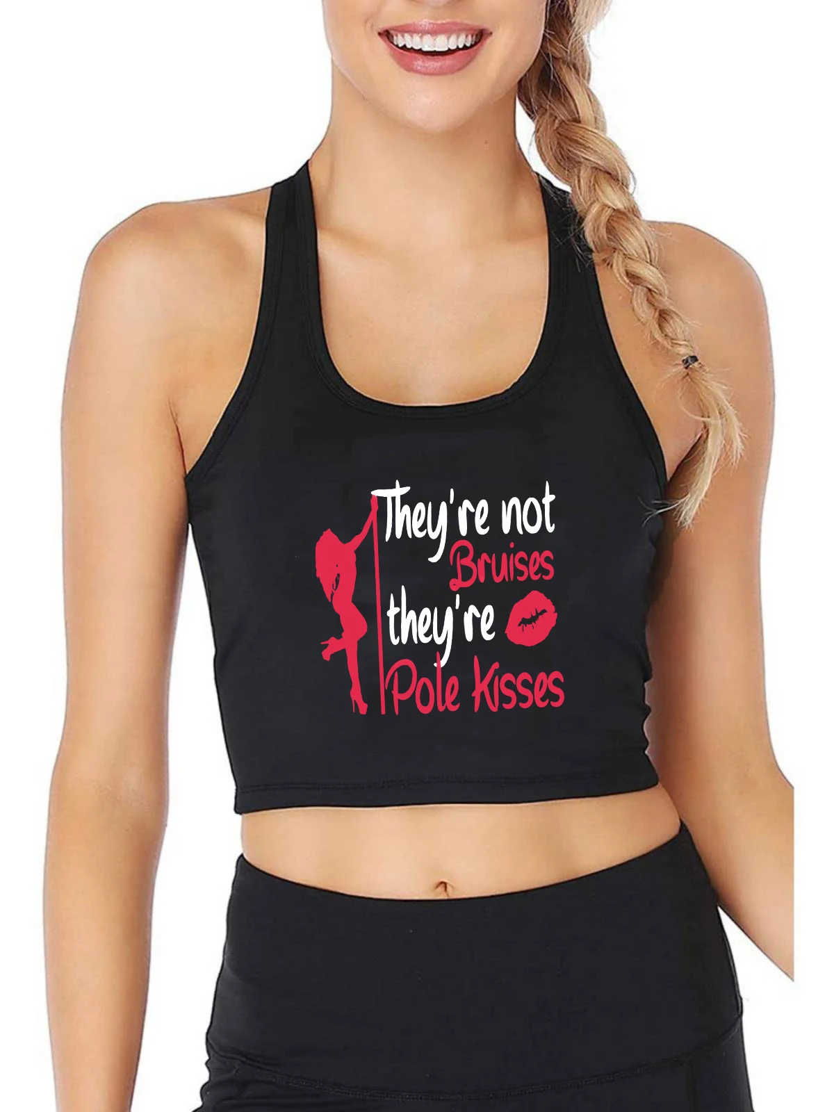They're Not Bruises They're Pole Kisses Printed Cotton Tank Top Pole Dancer Funny Sexy Training Crop Top Gym Fitness Camisole thumbnail 3