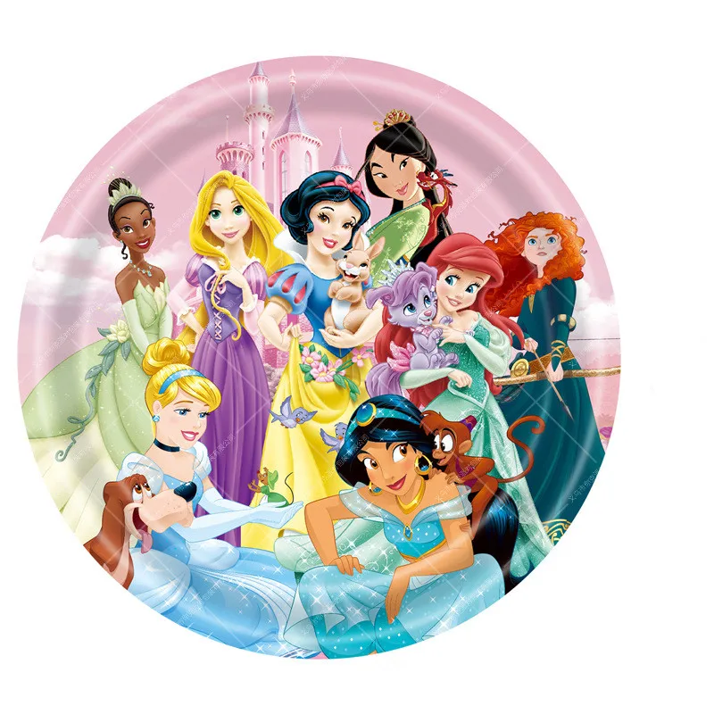 Cartoon Six Princess Theme Party Decoration Disposable Tableware Girls Birthday Party Supplies Princess Cup Plate Tablecloth Set thumbnail 3