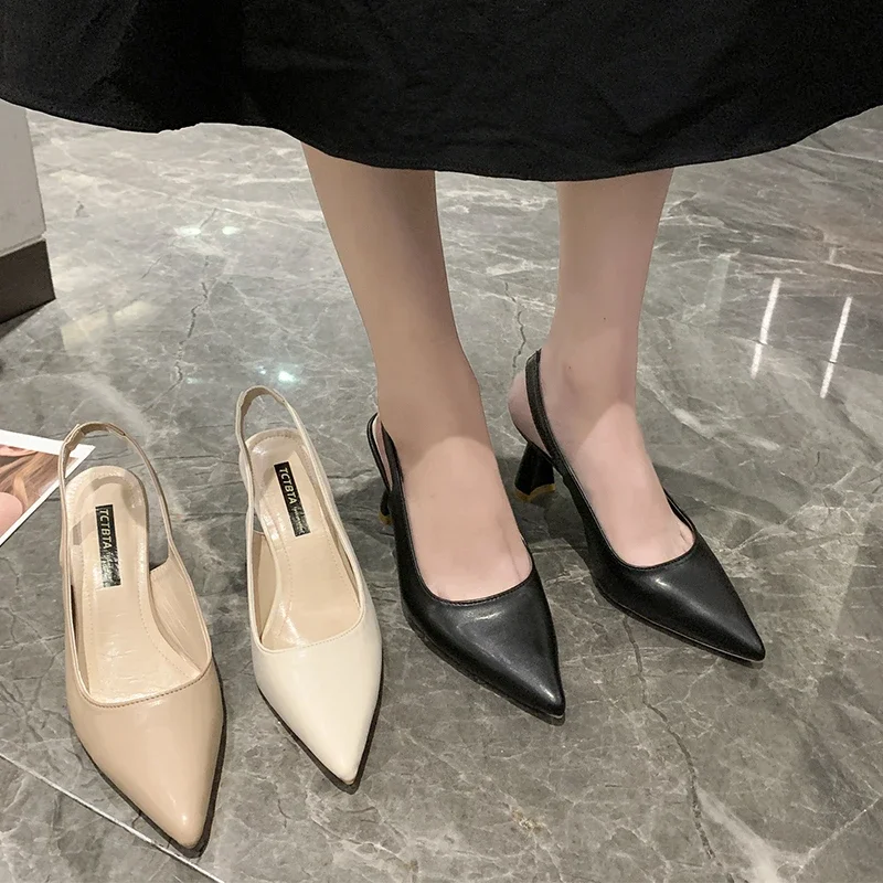 Summer Fashion New Pointed Toe Stiletto Heel Shallow Mouth Breathable PU Comfortable and Elegant Women's Shoes Sexy Sandals thumbnail 3