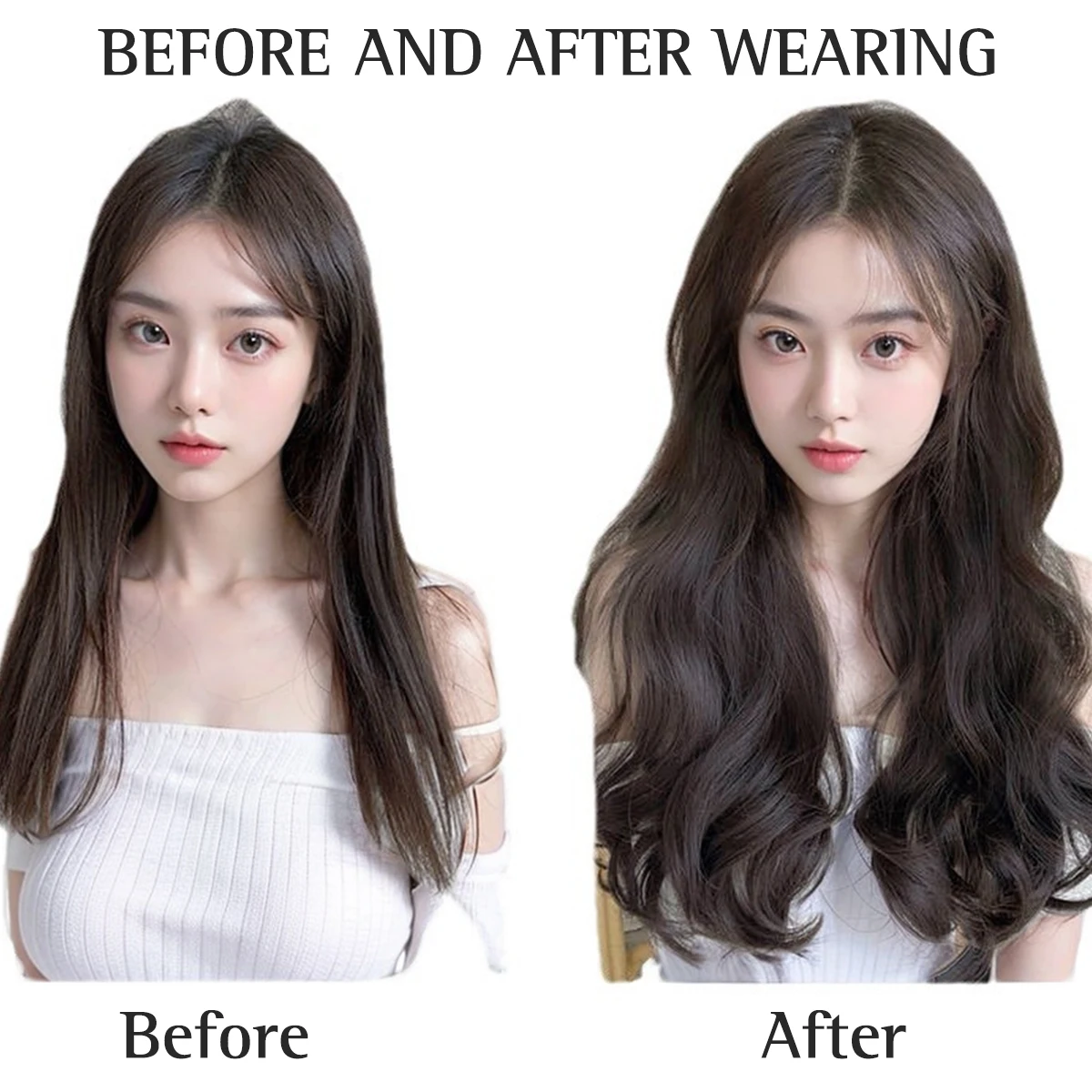 Natural Synthetic V-shaped Wavy Hair Extension Piece Surrounds The Wig Piece Sandwiched The Woman's Hair Curly Hair Accessories thumbnail 4